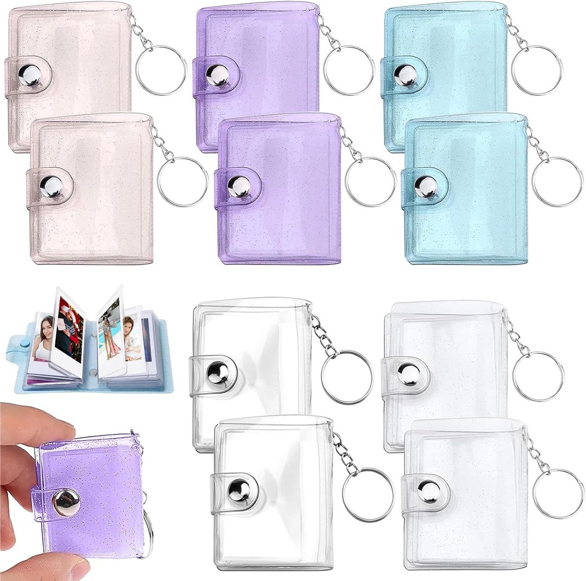 10 Stuks Mini Fotoalbum, 5 Inch Draagbaar Fotoalbum, DIY Sleutelhanger met 18 Compartimenten voor het Vastleggen van Mooie Herinneringen in 5 Kleuren