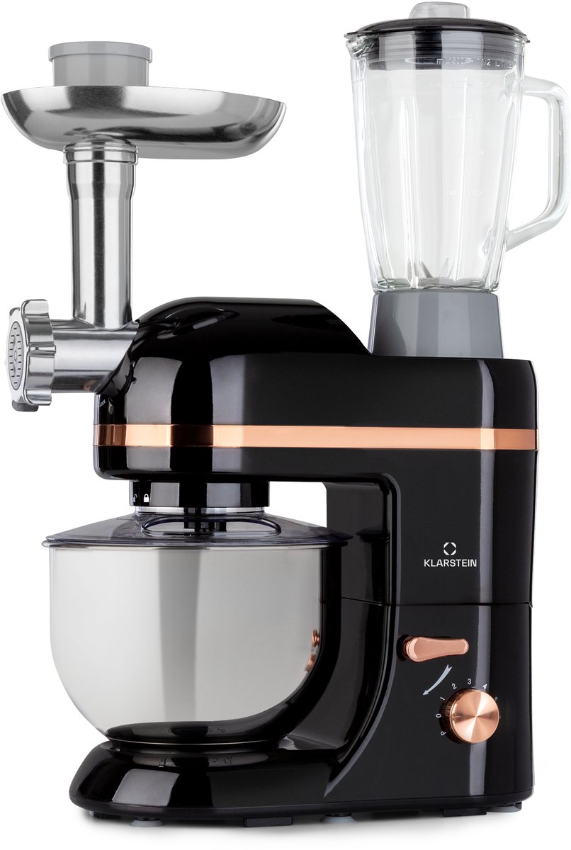 Klarstein Blender Knetmaschine keukenmachine met Fleischwolf, 1800W Teigmaschine klein, 6 standen, Schneebesen & Knethaken, planetair roersysteem, roermachine met Mixer, keukenmachines met 5L kom - voor Keuken - RVS - Standmixer — afbeelding 1