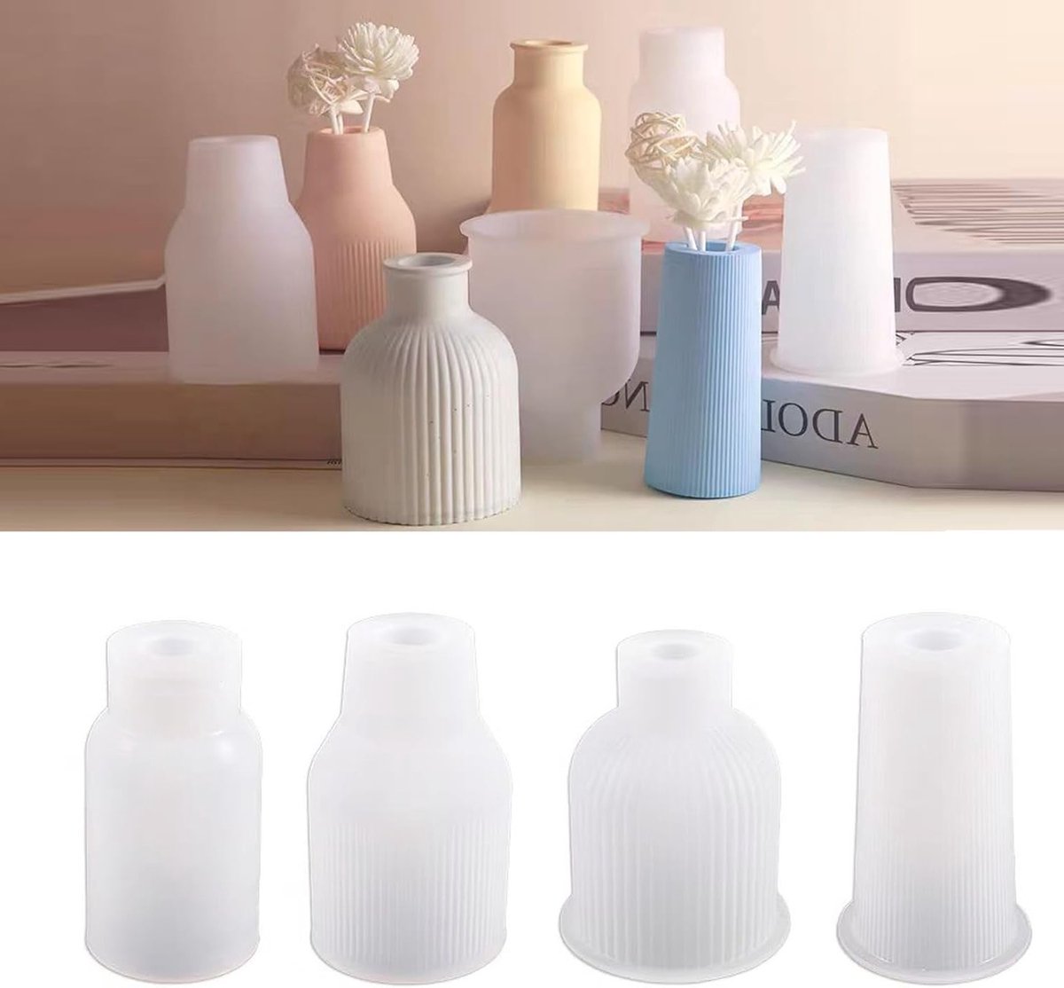 Siliconen Mallen voor Vazen, 4 Stuks Epoxy Hars Mallen voor DIY Bloemenvazen, Pennenhouders en Decoratieve Accessoires