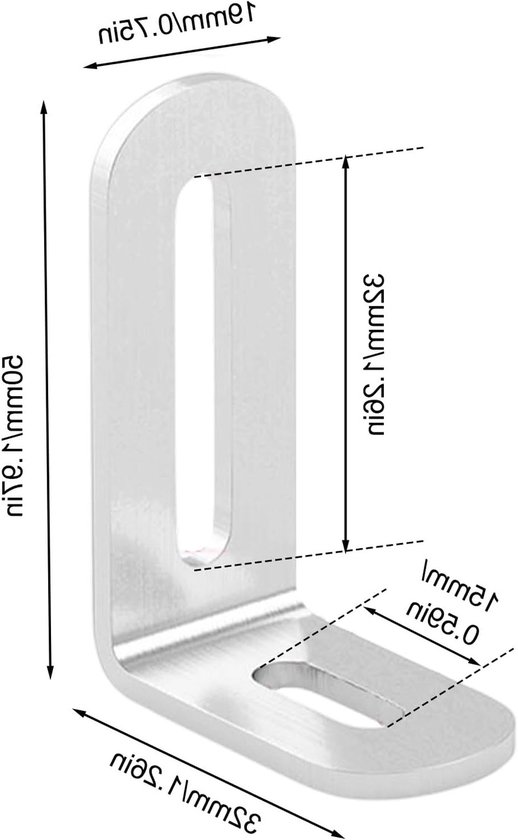 Verstelbare L-vormige metalen hoekverbinders 30 x 50 x 19 mm, 20 stuks, voor houten meubels, 90 graden hoekverbinding, roestvrij staal, duurzame hoeksteunen — afbeelding 2