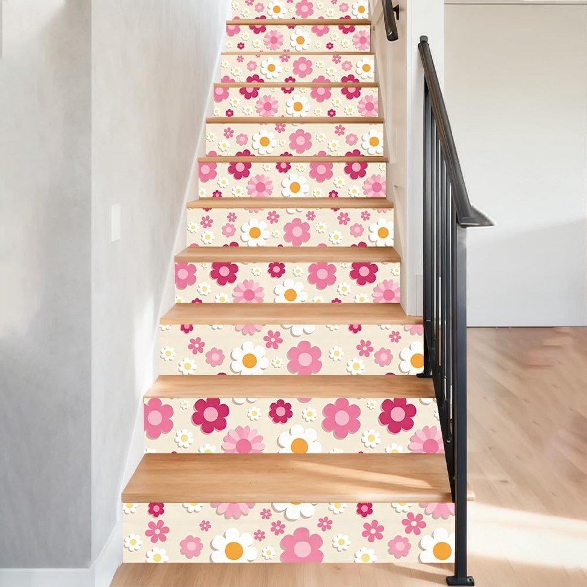Mooie Muurstickers met Roze Cartoon Bloemen voor Keuken en Tuin, 15 Stuks, Waterdichte Tegel Stickers voor Slaapkamer en Interieurdecoratie