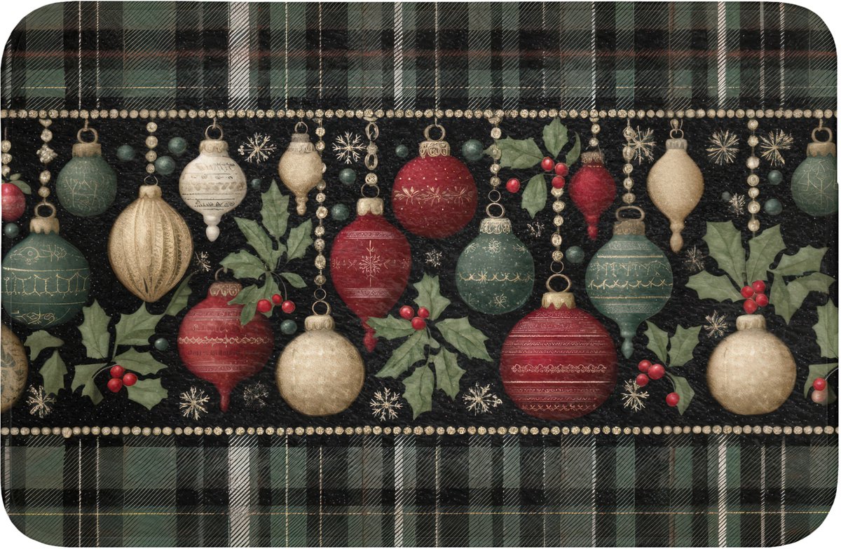 WC mat 60x40 cm - Antislip - Kerstballen - Rood - Hulsttakken - Patroon - Toiletmat - Vloe