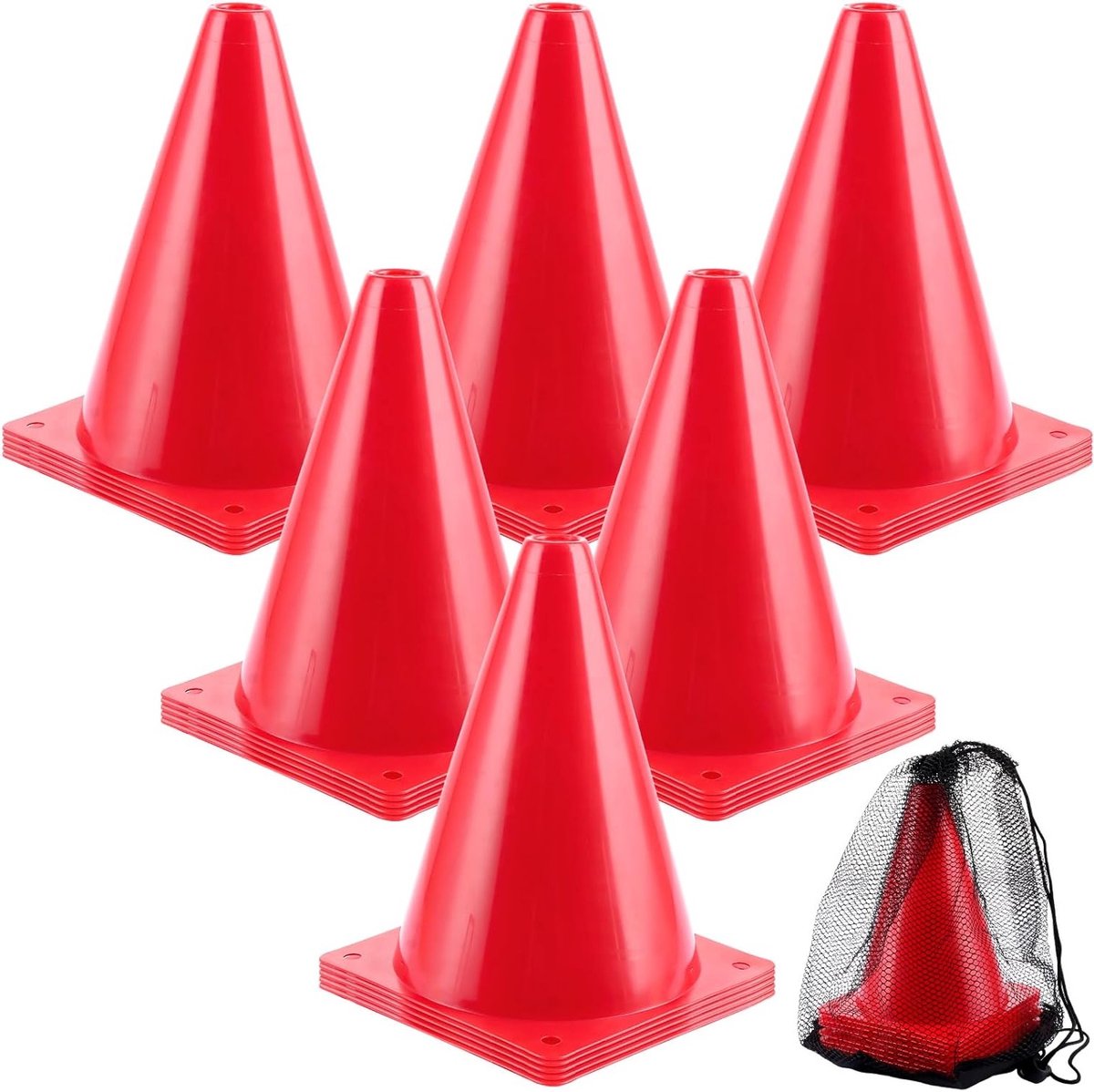 Set van 30 Rode Pylonen 13 x 18 cm voor Voetbaltraining met Draagtas - Ideaal voor Binnen- en Buitensporten, Oefeningen en Spelletjes