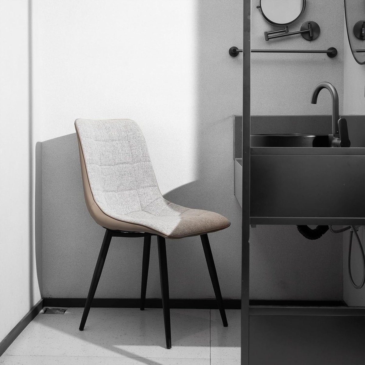 Set van 2 Moderne Luxe Eetkamerstoelen – Comfortabele Gestoffeerde Stoelen met Metalen Frame, Linnen & Kunstleer Bekleding 47x44x89 cm