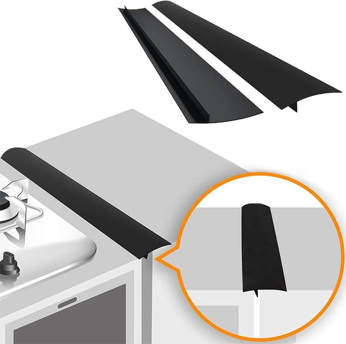 2-delige Keuken Vulstrip voor Kookplaat en Oven, T-vormige Siliconen Anti-Olie Strip, Zwart, 53.3 cm - Ideaal voor Kieren en Scheuren in de Keuken
