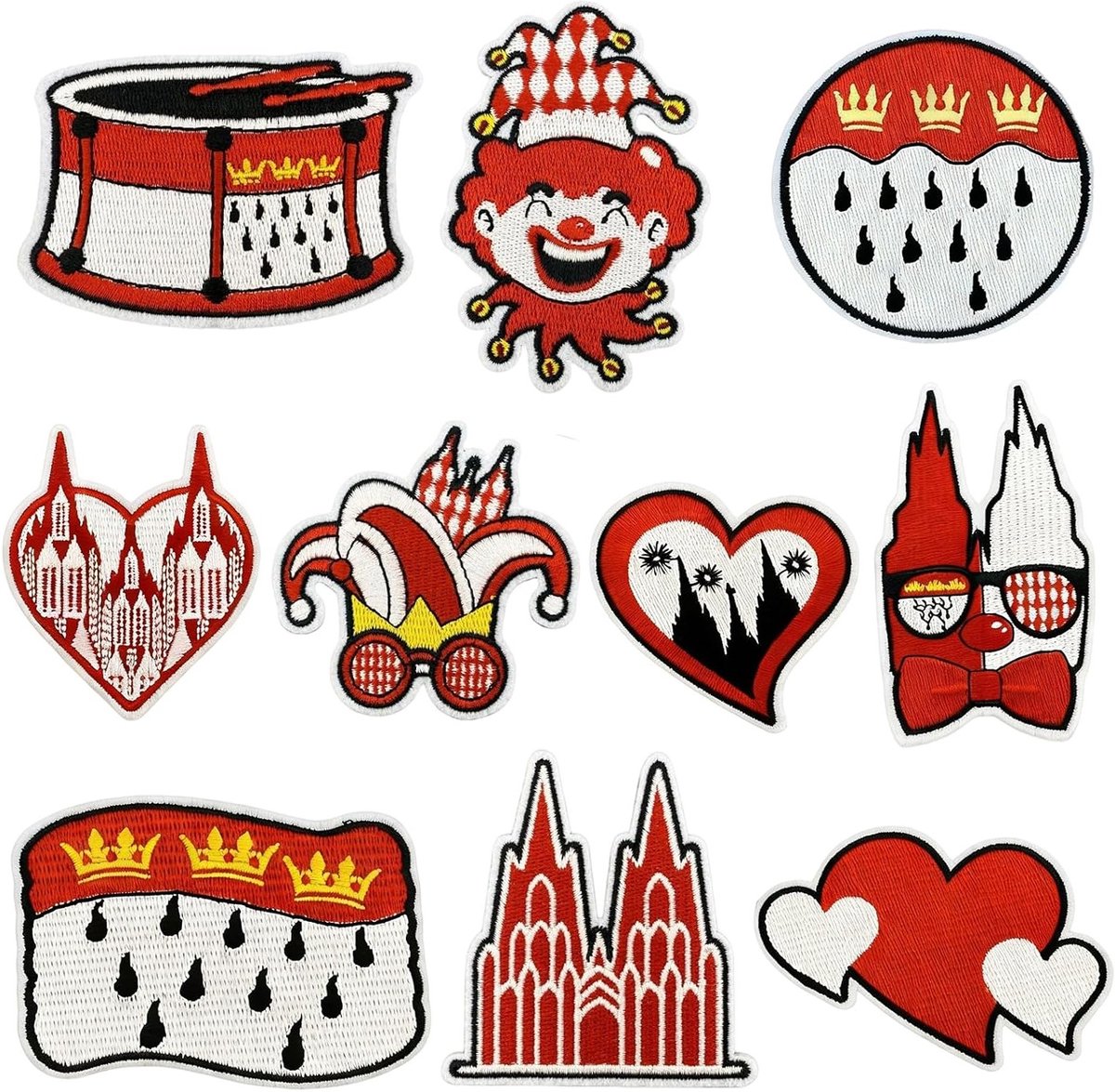 Set van 10 Strijkapplicaties voor Carnaval - Versier Hoeden, Tassen, Schoenen en Kleding met DIY Craft Accessoires