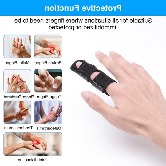 Set van 4 verstelbare vingerspalken voor immobilisatie, aluminium steun, vingersteun en bandage bij gebroken vingers en artritis — afbeelding 3