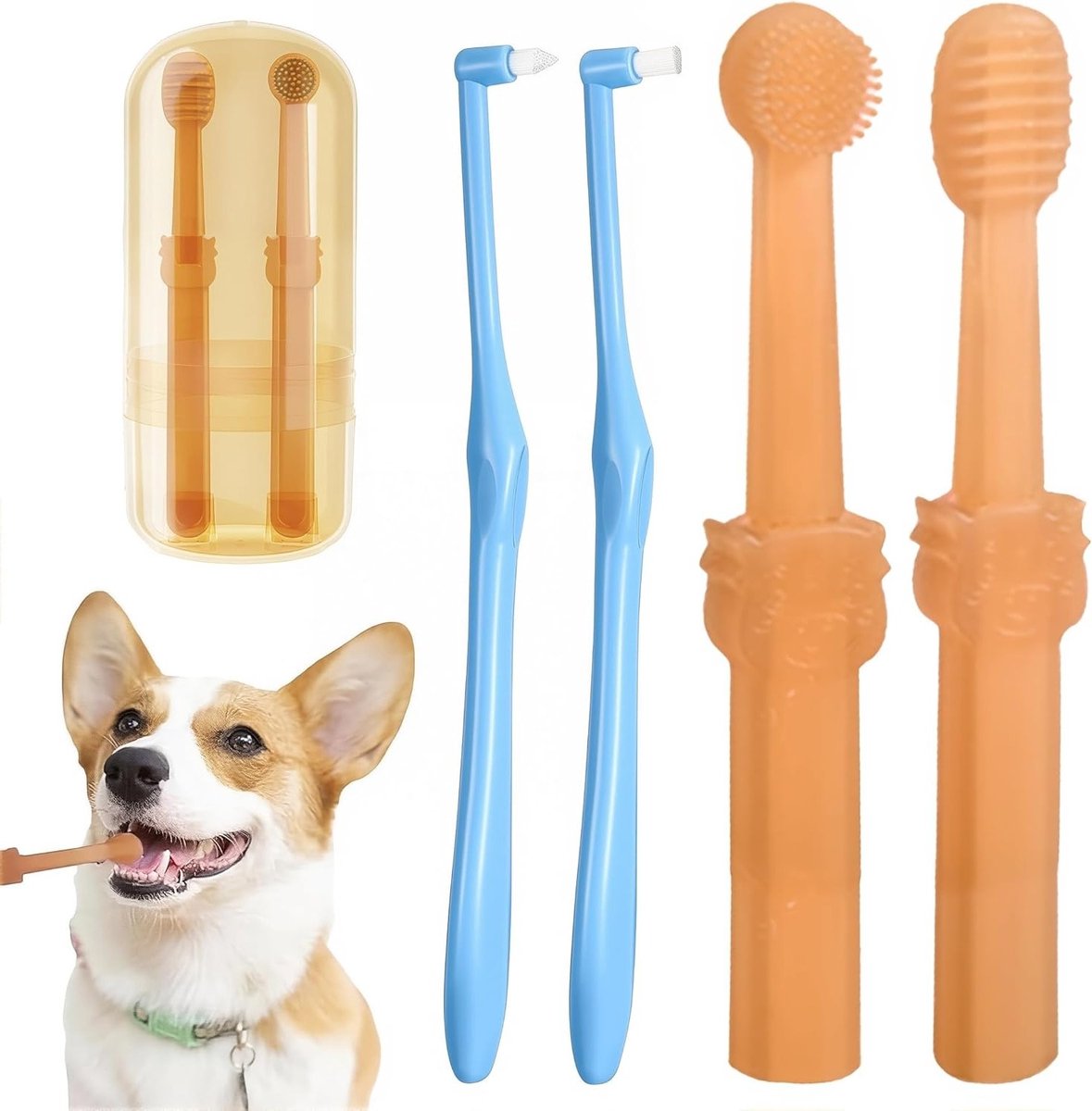 4 Stuks Honden- en Katten Tandenborstels, Effectieve Tandenreiniging voor Huisdieren, Mondhygiëne voor Honden en Katten