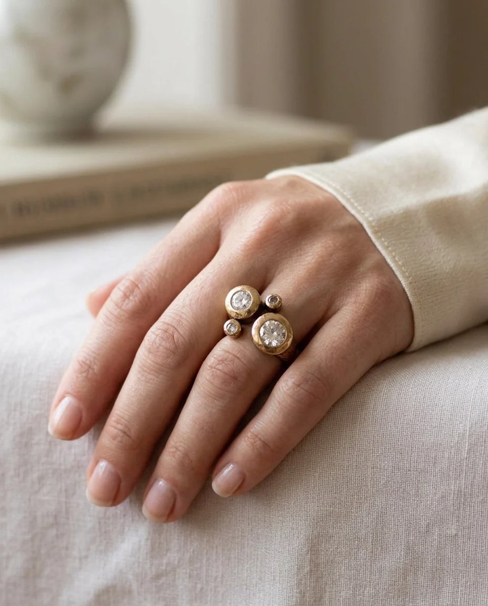 Dorvina Bronzen Ring Authentiek Sieraad Rond Kiristal Steen Van Voren Ayarlalanabilir Vintage Dames Ring