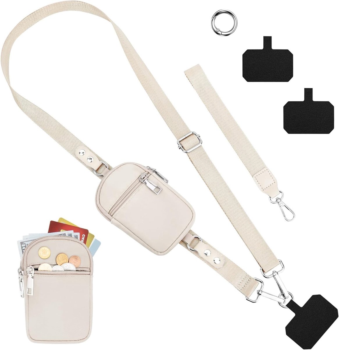 Verstelbare Telefoon Lanyard met Duurzame Patches, Verwijderbare Portemonnee en Polsband voor Smartphones