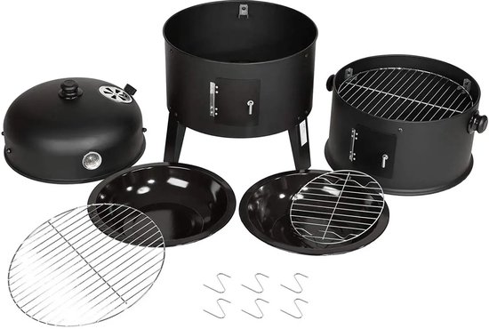 Damenzo - Bbq - Bbq houtskool - 3 in 1 - Grill - Grill apparaat - Rookoven - Buiten koken - Met deksel en thermometer - Ø45cm - Zwart van Merkloos — afbeelding 2