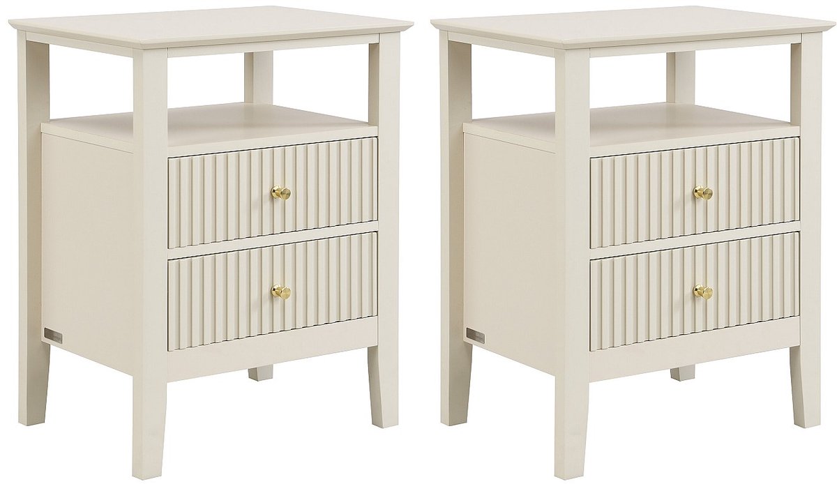 Vente-unique Set van 2 nachtkastjes met 2 laden en 1 plank - MDF - Beige - NIRIVA