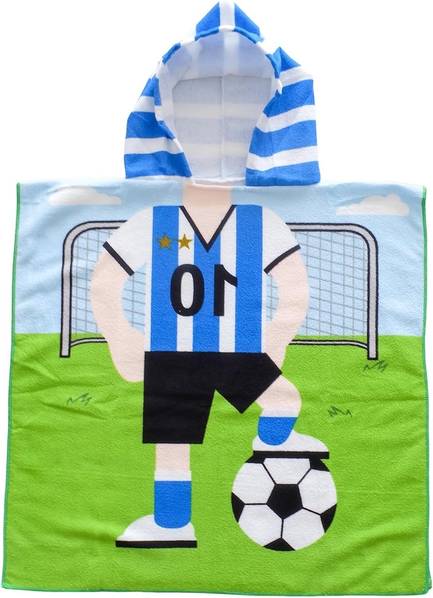 Poncho Handdoek voor Kinderen met Kap, Ideaal voor Thuis, Badkamer, Strand en Zwembad, Voetbalthema
