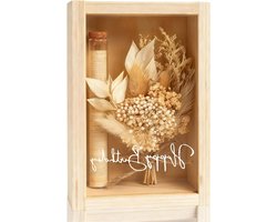 Huwelijkscadeaus voor bruidspaar met droogbloemen en reageerbuisje, uniek geldcadeau voor verjaardag en speciale gelegenheden in houten doos