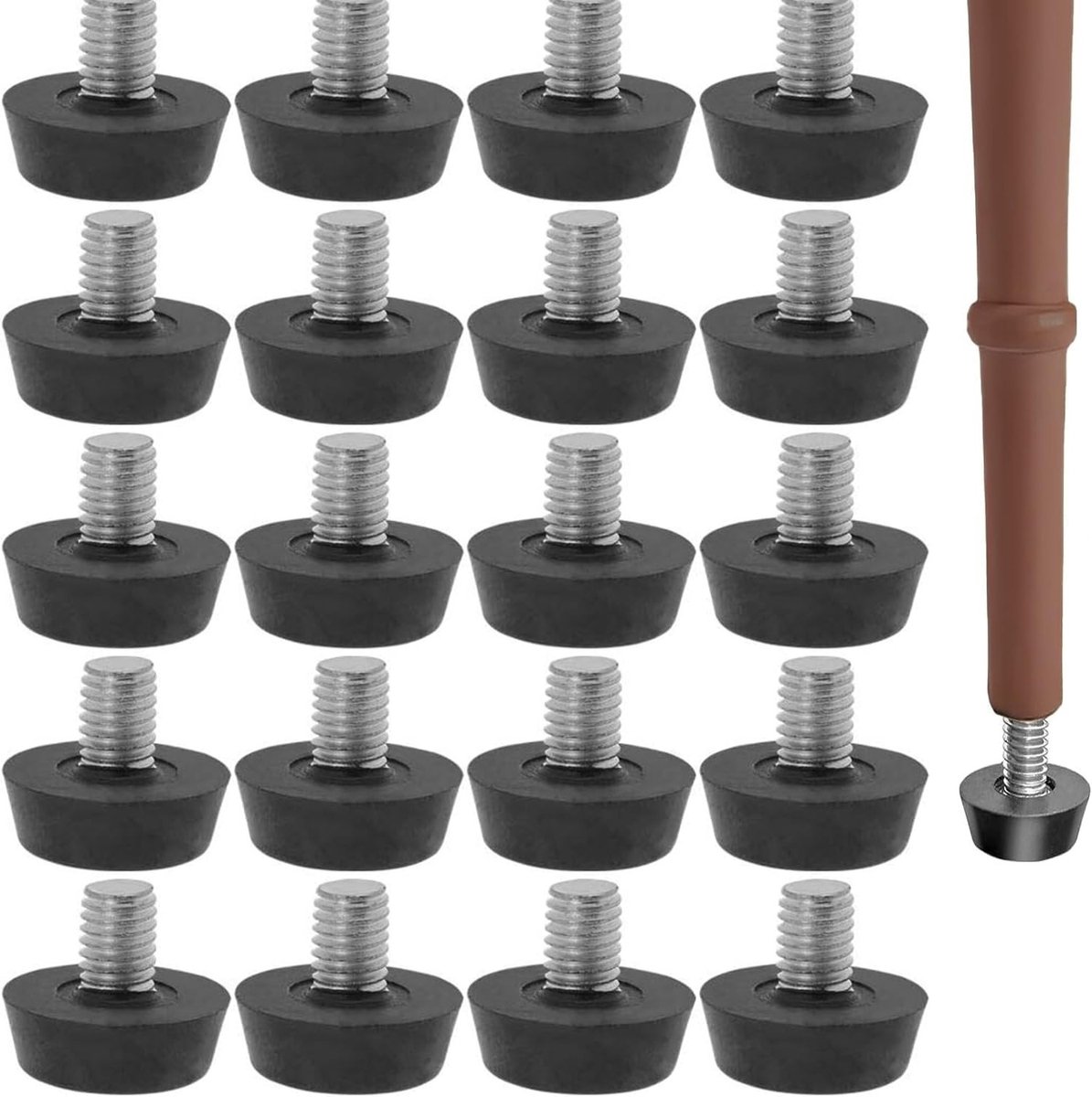 Rubber poten voor tuinmeubelen 20 mm met verstelbare voetjes, antislip schroefbeschermers, set van 20 voor optimale stabiliteit en bescherming