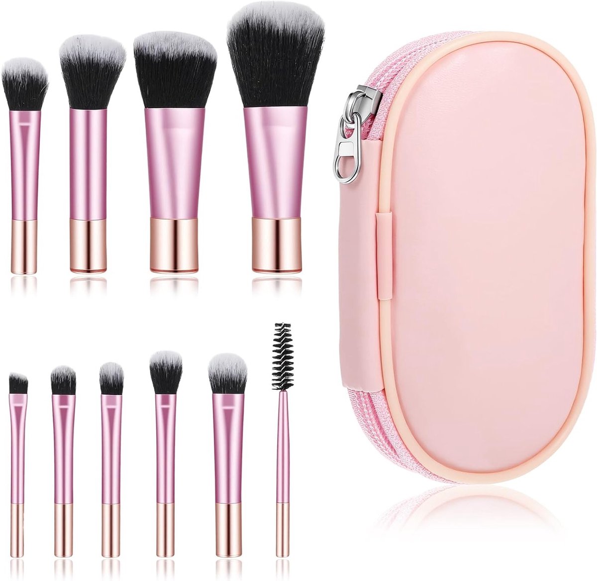Reisvriendelijke Make-up Borstelset met Opbergtas - 10 Stuks voor Oogschaduw, Blush en Foundation