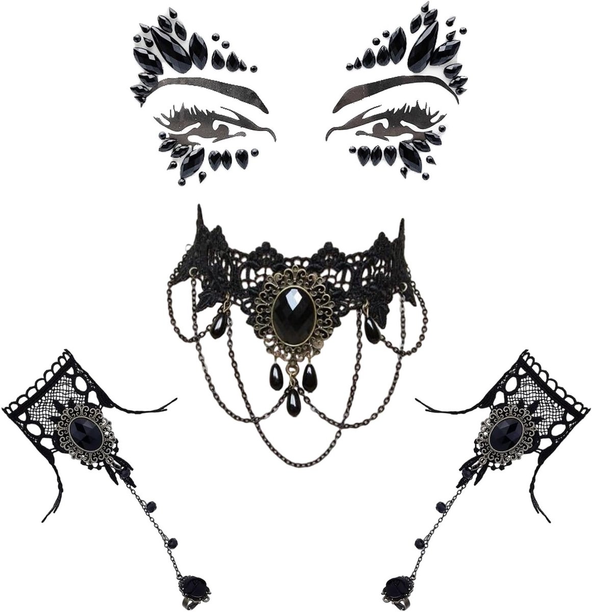 Gothic Choker Kettingen en Armbanden Set voor Steampunk Kostuums en Halloween Accessoires met Victoriana en Vampier Thema