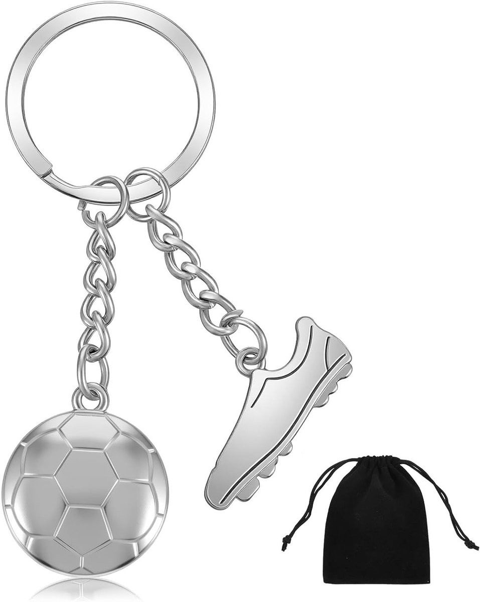 Voetbal Sleutelhanger Cadeaus voor Jongens - Zilveren Sleutelhanger met Voetbalschoen en Bal - Perfect voor Voetbalfans en Sportliefhebbers