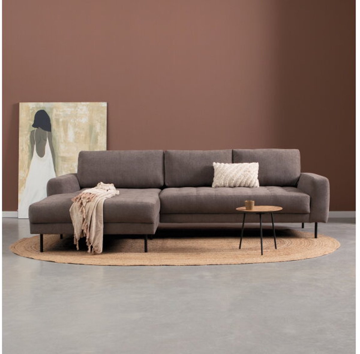 PEPP Interiors OREO hoekbank met chaise longue links - linnenlook Tesla 2004 bruin - 275x164x95 cm