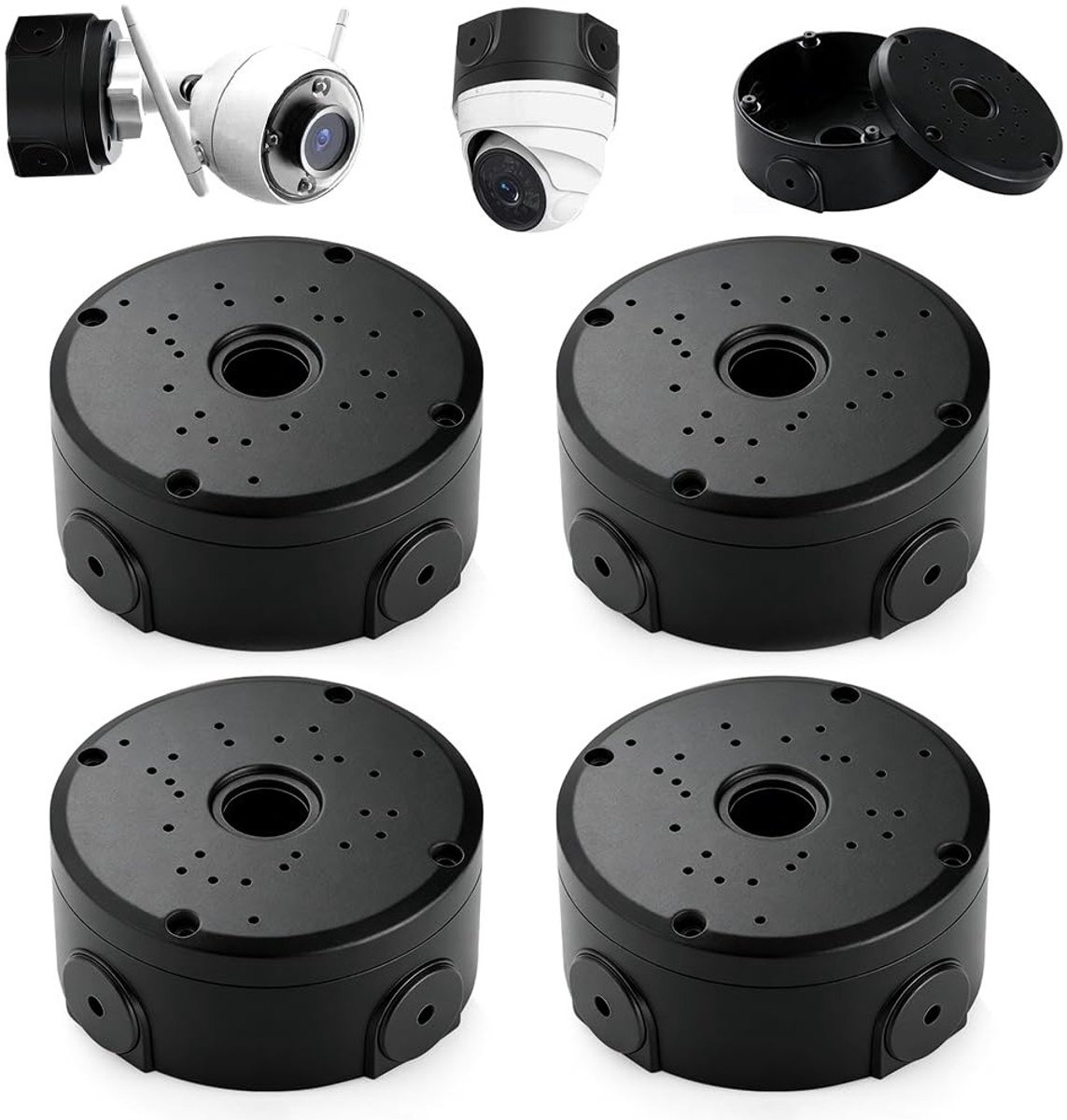4-delige Waterdichte Junction Box voor Bewakingscamera's, Halfronde Montagebox voor Dome Camera's en Beveiligingssystemen, Geschikt voor Muren en Plafonds (Zwart)