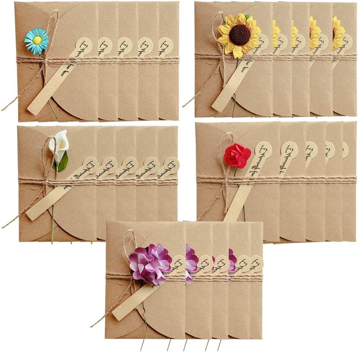 Dried Flowers Wenskaarten Set - DIY Handgemaakte Vintage Kraft Papieren Kaarten - 25 Stuks, Perfect voor Verjaardagen en Speciale Gelegenheden (105 * 71mm)