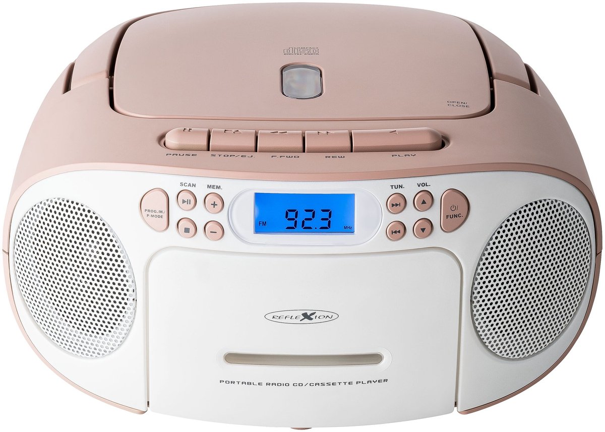 Reflexion RCR2260PK Radio/CD-speler VHF (FM) AUX, CD, Cassette Pink, Wit