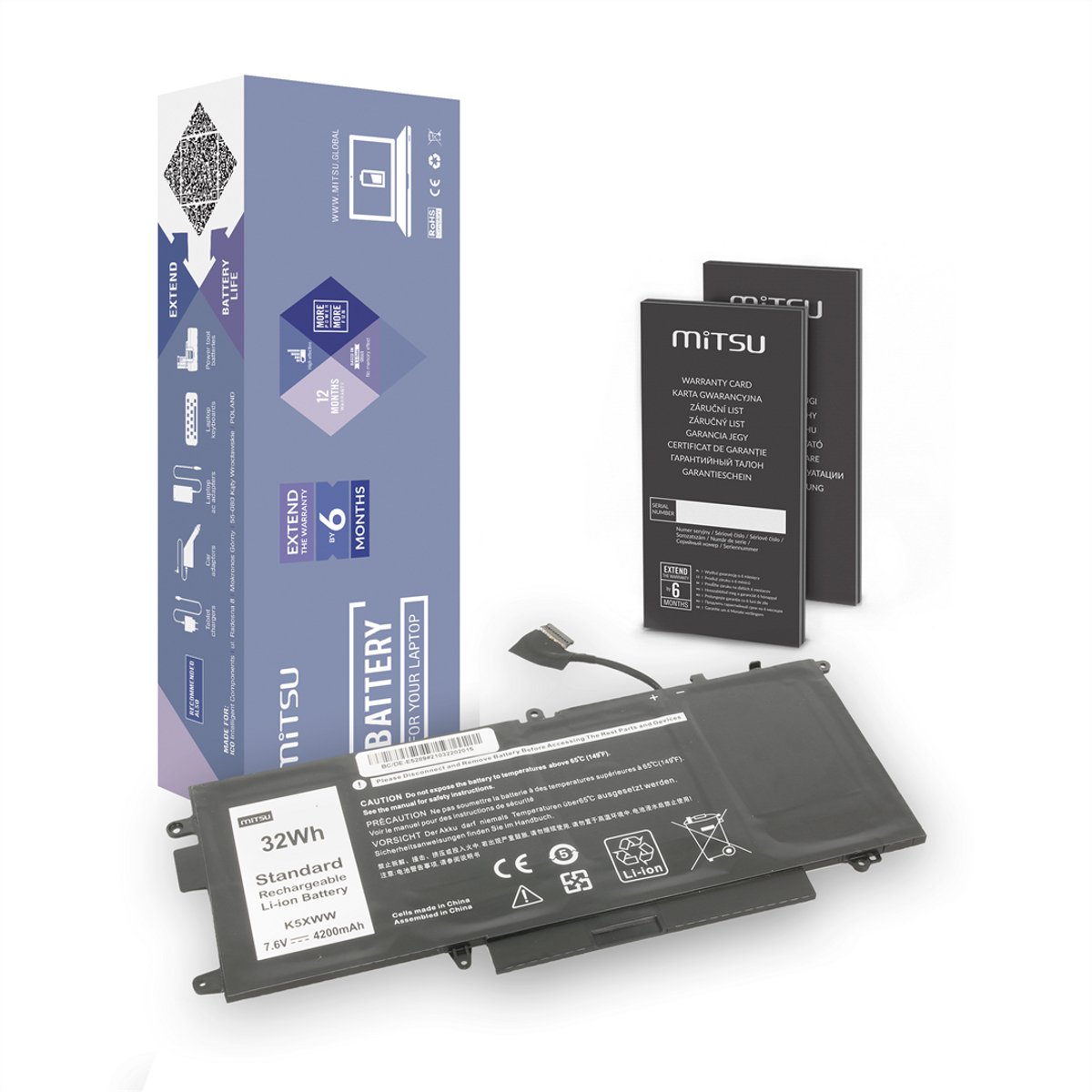 Mitsu K5XWW - Batterij voor Dell Latitude - 5289 7390 2-in-1