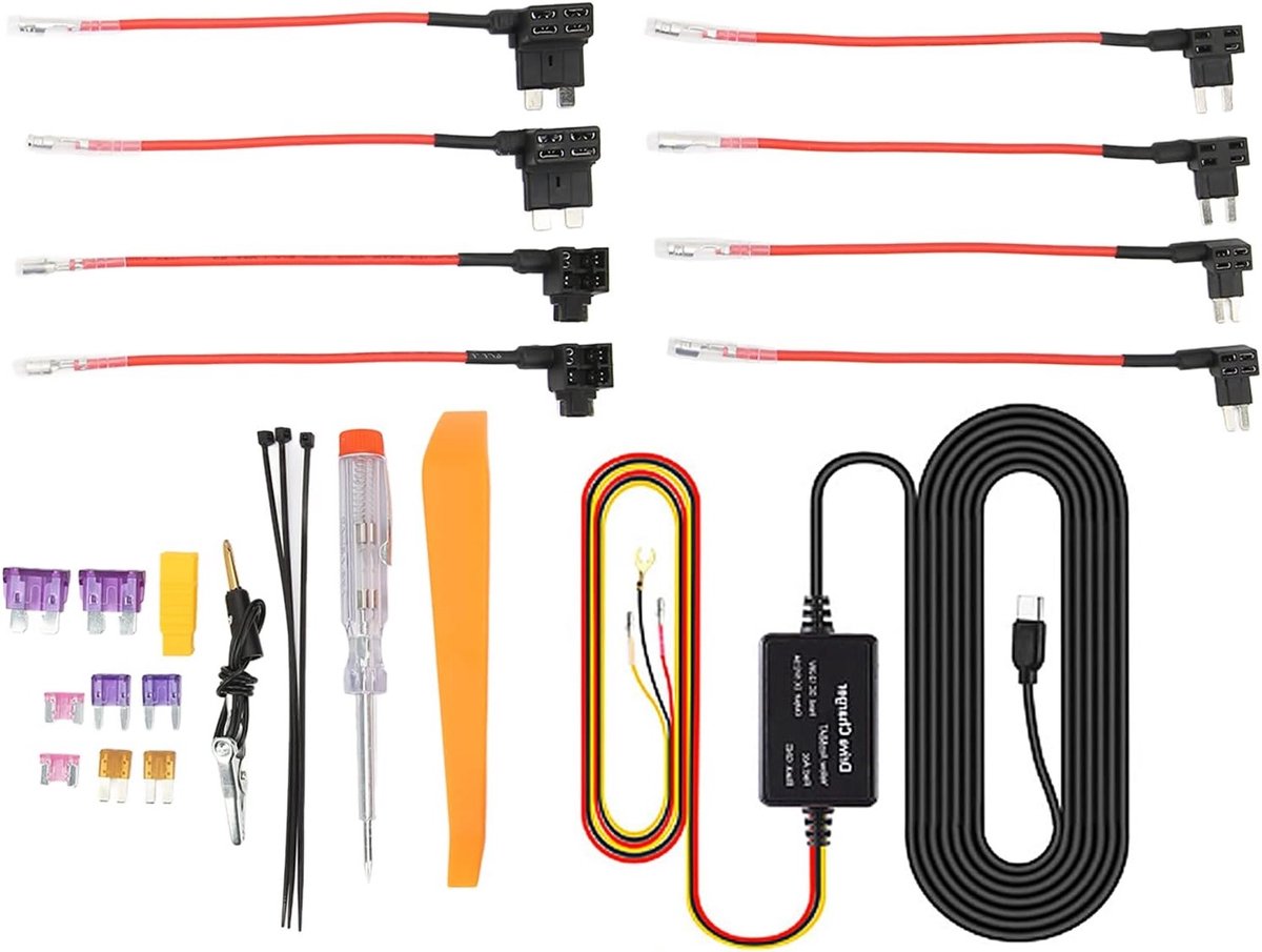 Auto Dash Cam Hardwire Kit 12V-28V Naar 5V USB Adapter - Oververhittingsbeveiliging - Voor Mirror Cam Navigator