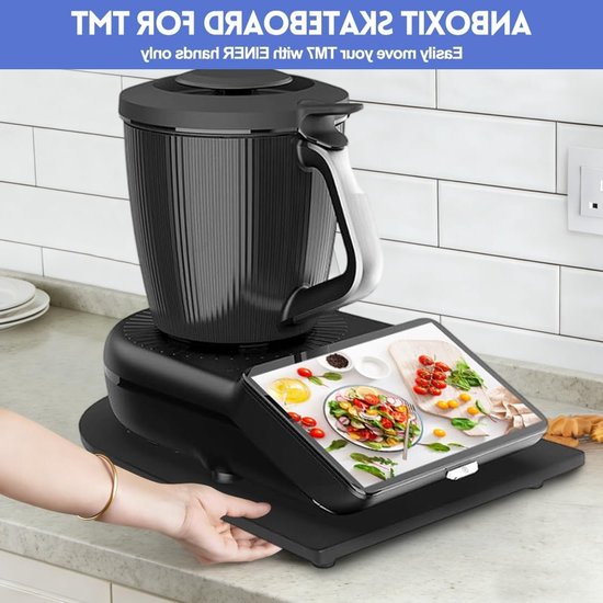 Bamboe Glijplaat voor Thermomix TM7 met 360 Graden Wielen, Hoogwaardige Accessoire met Antislip Rubber Voeten voor Veilig Gebruik en Gemakkelijk Verplaatsen van Merkloos — afbeelding 3