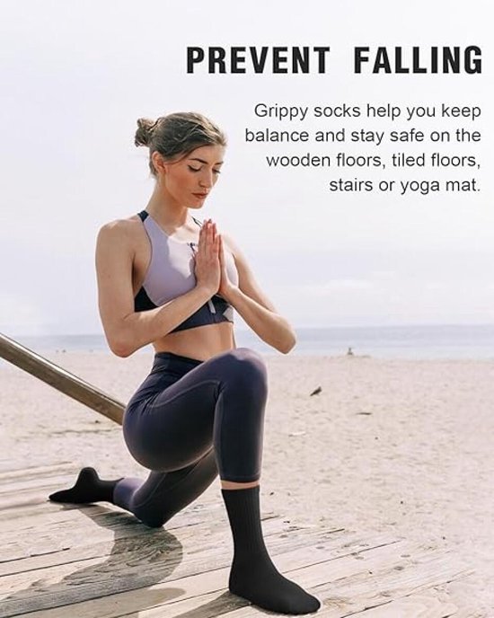 4 Paar - Dames Antislip Yoga Pilates Sokken - Zwart - Antislip sokken - Polyester - Ademend sokken - Yoga Sokken - Voor Ballet, Dans, Fitness & Dagelijkse Workouts — afbeelding 5