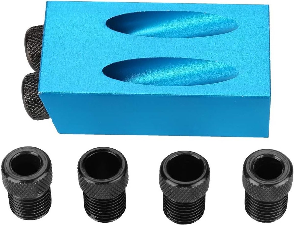 Professionele Pocket Hole Jig met 15 Graden Hoek, Boorgids Set voor Houtbewerking met 6/8/10 Mm Adapters, Ideaal voor Verbinden van Houten Planken