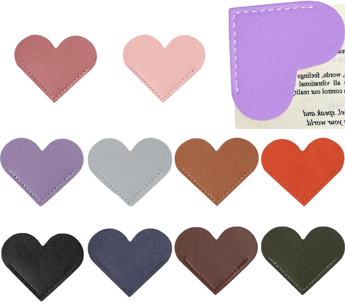 10 Stuks Leren Hart Boekenleggers, Schattige Handgemaakte Boekenleggers, Perfecte Cadeaus voor Boekenliefhebbers en Lezers