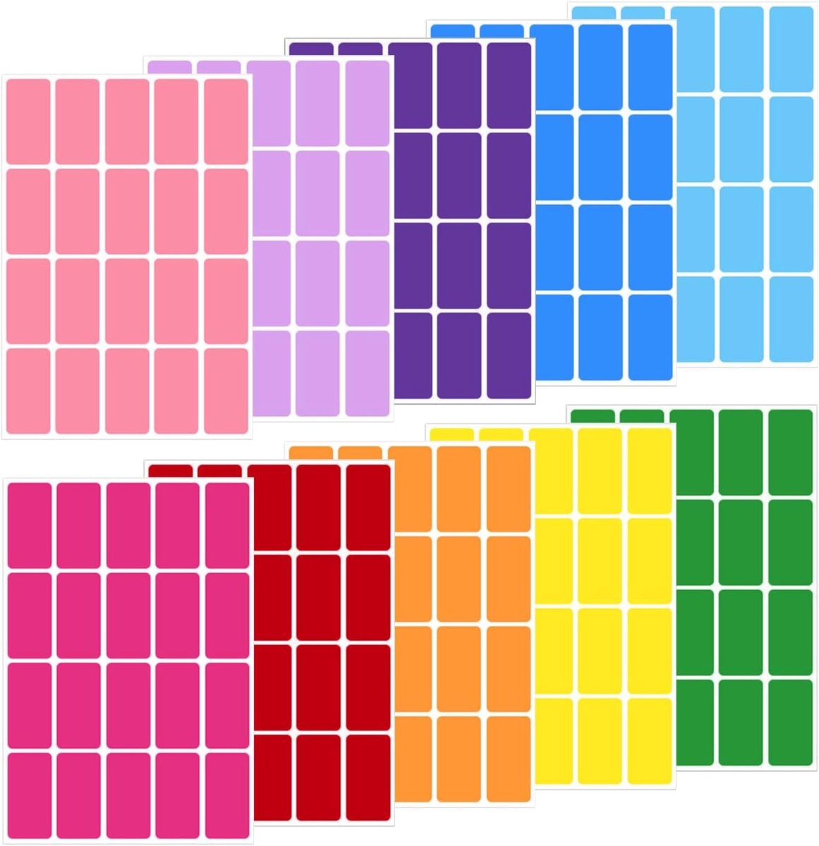 400 Stuks Gekleurde Stickers, Rechthoekige Label Stickers voor Prijsmarkering, 40mm×19mm, Regenboog Kleurcodering, Kleine Kleurcodes, Assortiment van 10 Kleuren