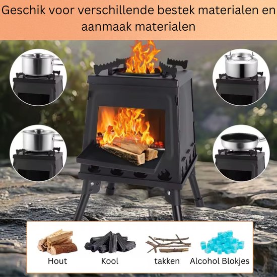 Kampeerkooktoestel - Opvouwbare Houtkachel met Mini Oven - Draagbaar & Compact - inclusief Tas - ideaal voor Camping, BBQ & Outdoor van Merkloos — afbeelding 3
