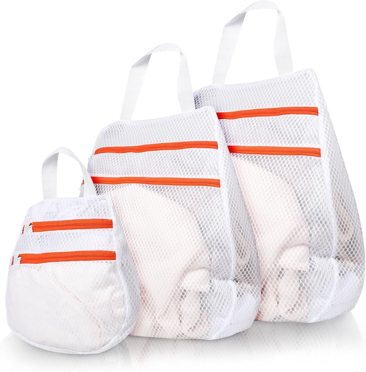3-delige dubbellaags wasmachineset - met ritssluiting vuilwaszak - 3 maten 30×30 40×40 50×50 cm - wit - geschikt voor bh's en sokken