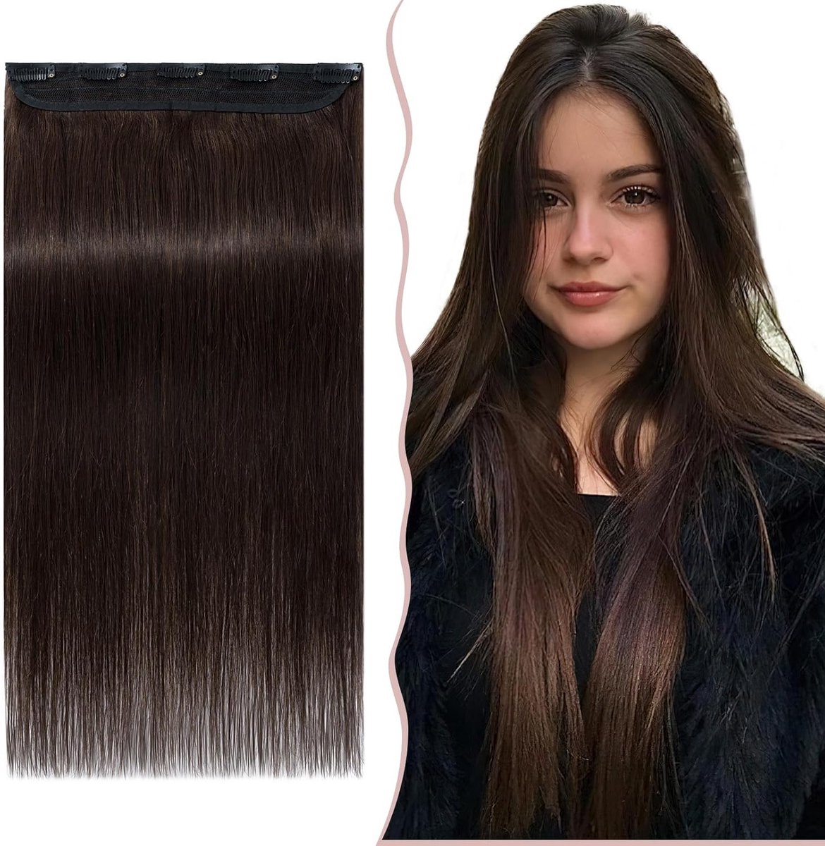 Natuurlijke Clip-In Haarextensions in Donkerbruin, Onzichtbaar en Lichtgewicht (50 g)