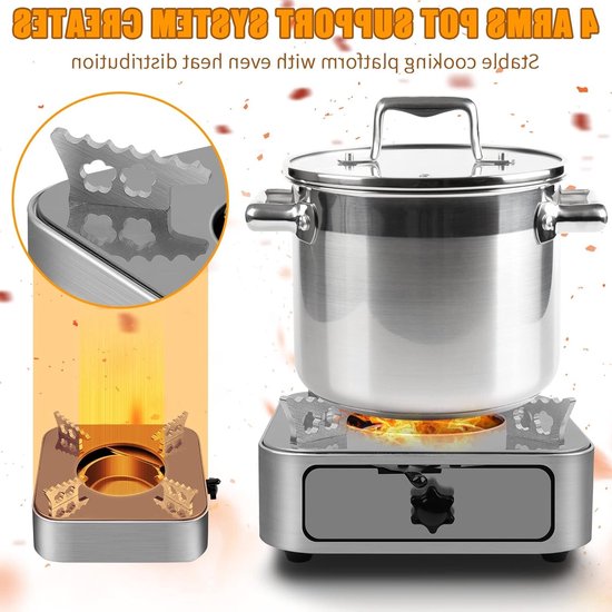 Draagbare Mini Spiritus Kooktoestel voor Binnen en Buiten - Ideaal voor Kamperen, BBQ en Picknicks met Alcohol Brandstof en Warmtefunctie van Merkloos — afbeelding 4