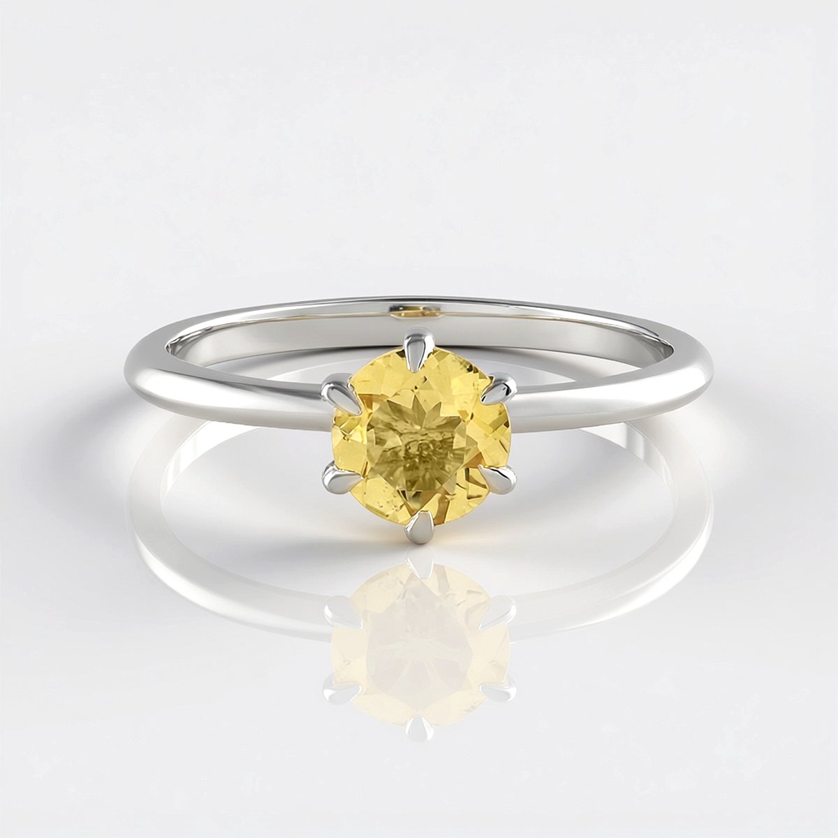 Cavill - Elegante Ring 925 Sterling Zilver Platina Geplateerd - Gele Beril 1,02 ct Rond Briljant - Braziliaanse Edelsteen