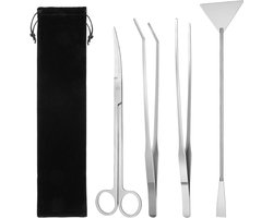 Complete Aquarium Tool Set 4 in 1 voor Onderhoud van Waterplanten en Terrarium - RVS Tangen, Scharen en Voedingsklemmen voor Reptielen en Aquatische Planten