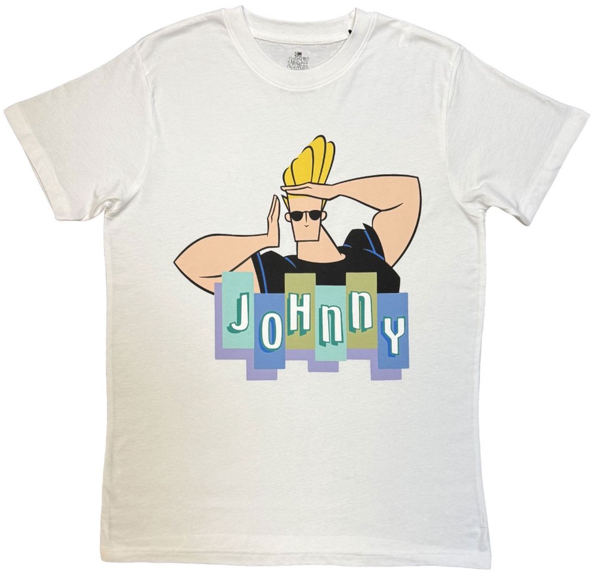 Johnny Bravo - Posing Logo Heren Tshirt - L - Wit