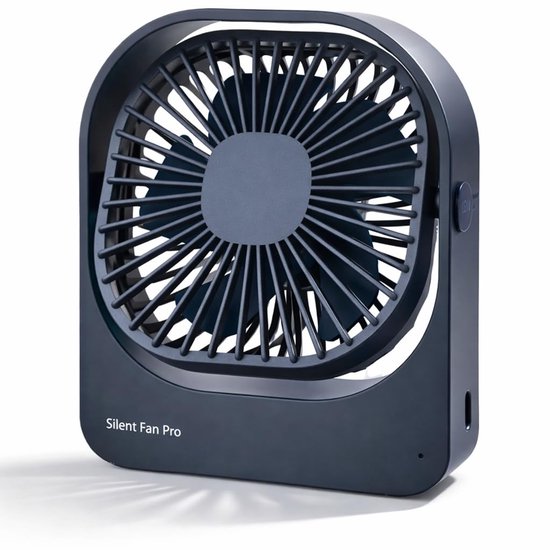 Draagbare stille USB ventilator met 3 snelheden, 360° draaibaar, oplaadbaar, compact voor bureau en onderweg blauw