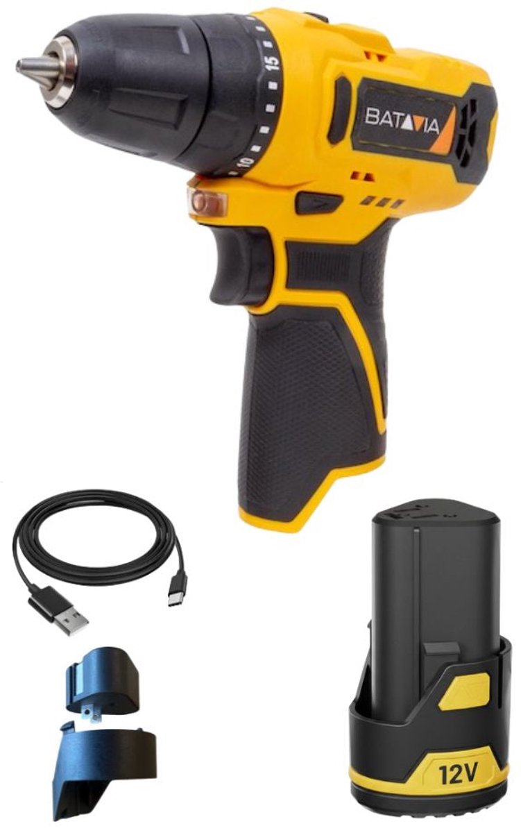 Batavia 12V Accuboormachine Incl. 2.0Ah Accu Adapter (Incl. USB-C Cable)
