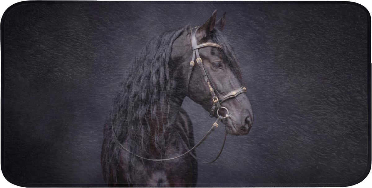 Badmat 120x60 cm - Antislip - Portret - Paard - Donker - Badmatten voor badkamer - Badkamermat - Douchemat - Badkamer mat