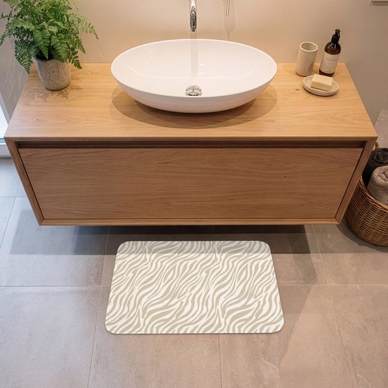 Badmat 60x40 cm - Antislip - Zebra - Patroon - Beige - Badmatten voor badkamer - Badkamermat - Douchemat - Badkamer mat