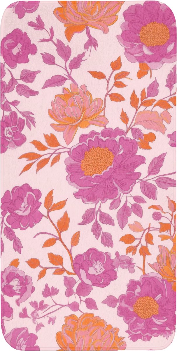 Badmat 60x120 cm - Antislip - Bloemenpatroon - Roze - Oranje - Bloemen - Badmatten voor badkamer - Badkamermat - Douchemat - Badkamer mat