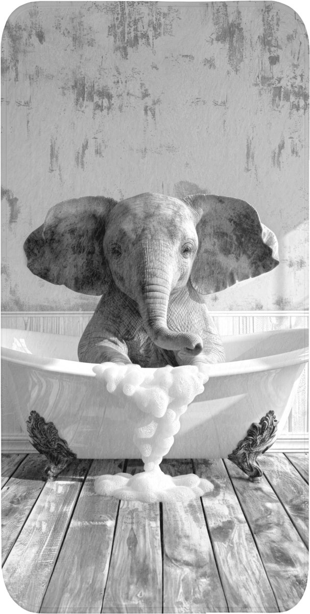 Badmat 60x120 cm - Antislip - Olifant - Vintage - Dieren - Zwart - Wit - Badmatten voor badkamer - Badkamermat - Douchemat - Badkamer mat