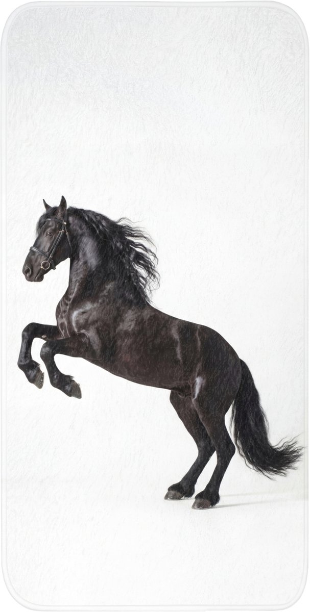 Badmat 60x120 cm - Antislip - Zwart - Paard - Portret - Badmatten voor badkamer - Badkamermat - Douchemat - Badkamer mat