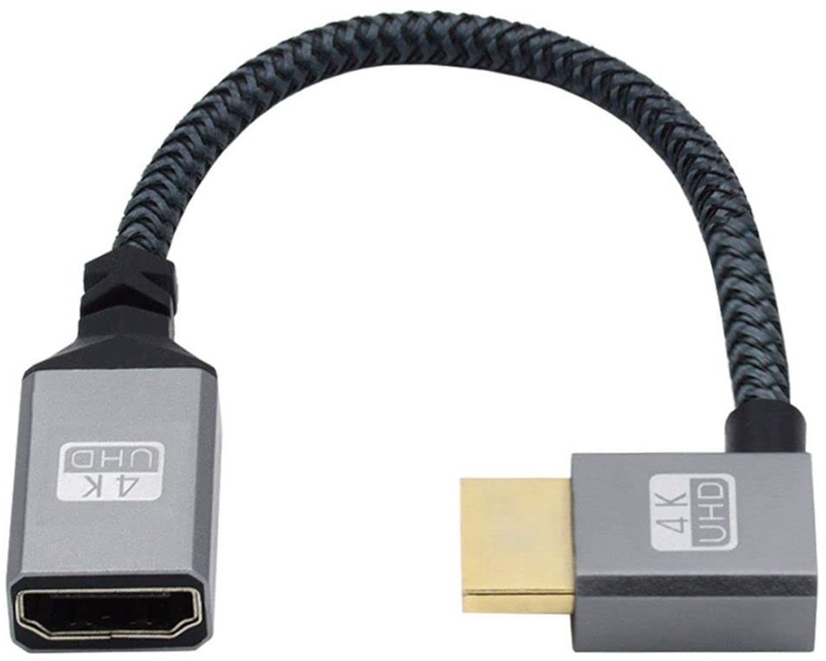 Allecto - HDMI Verlengkabel - 90 Graden Male naar Female - 4K 60Hz - 15CM - Voor optimale beeldkwaliteit - Geschikt voor TV en monitor - Compact fo...