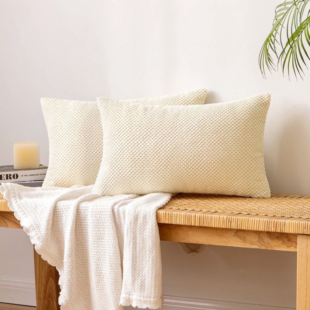 Allecto - Corduroy Kussenhoes - Decoratieve Kussenhoezen - Set van 2 - Beige - Kussenhoes voor Bank - 40 x 60 cm