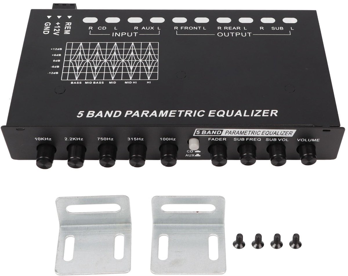 Allecto - Auto Equalizer - 5 Bands Grafische Equalizer voor Optimale Geluidskwaliteit - Zwart - Geluidsverbetering - Audio tuning - Geschikt voor e...
